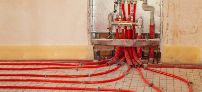 Flooring prepared to install an epoxy floor with underfloor heating.