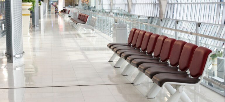 Sleek airport flooring that has been designed for use in a busy airport.