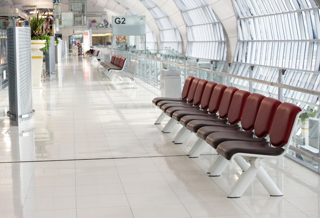 Sleek airport flooring that has been designed for use in a busy airport.
